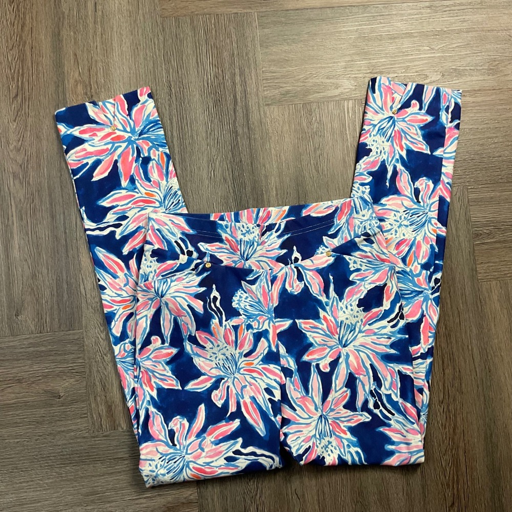 Jean-Pierre Klifa Paris Tropical Floral Stretch Ankle Pants Small Blue Pink Boho